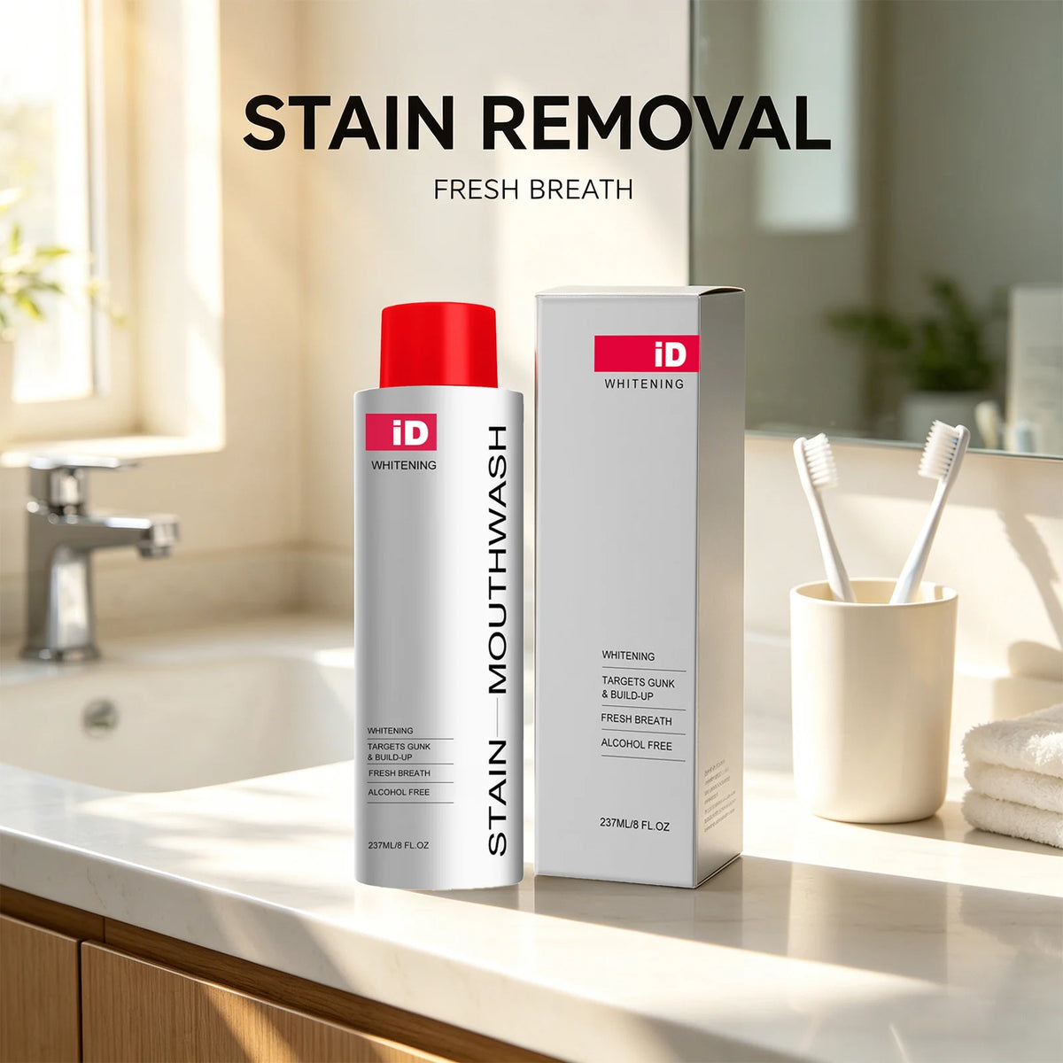 Hismile iD Stain Whitening Mouthwash for White Teeth, Freshens Breath with Essential Oils