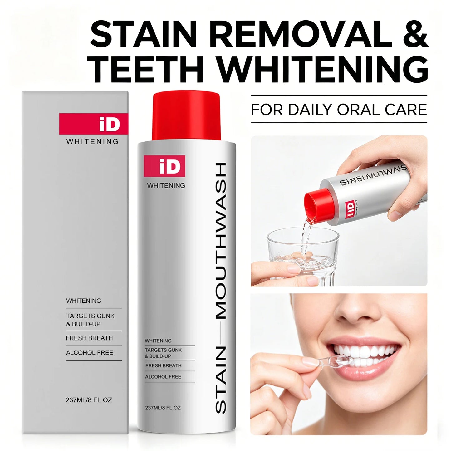 Hismile iD Stain Whitening Mouthwash for White Teeth, Freshens Breath with Essential Oils