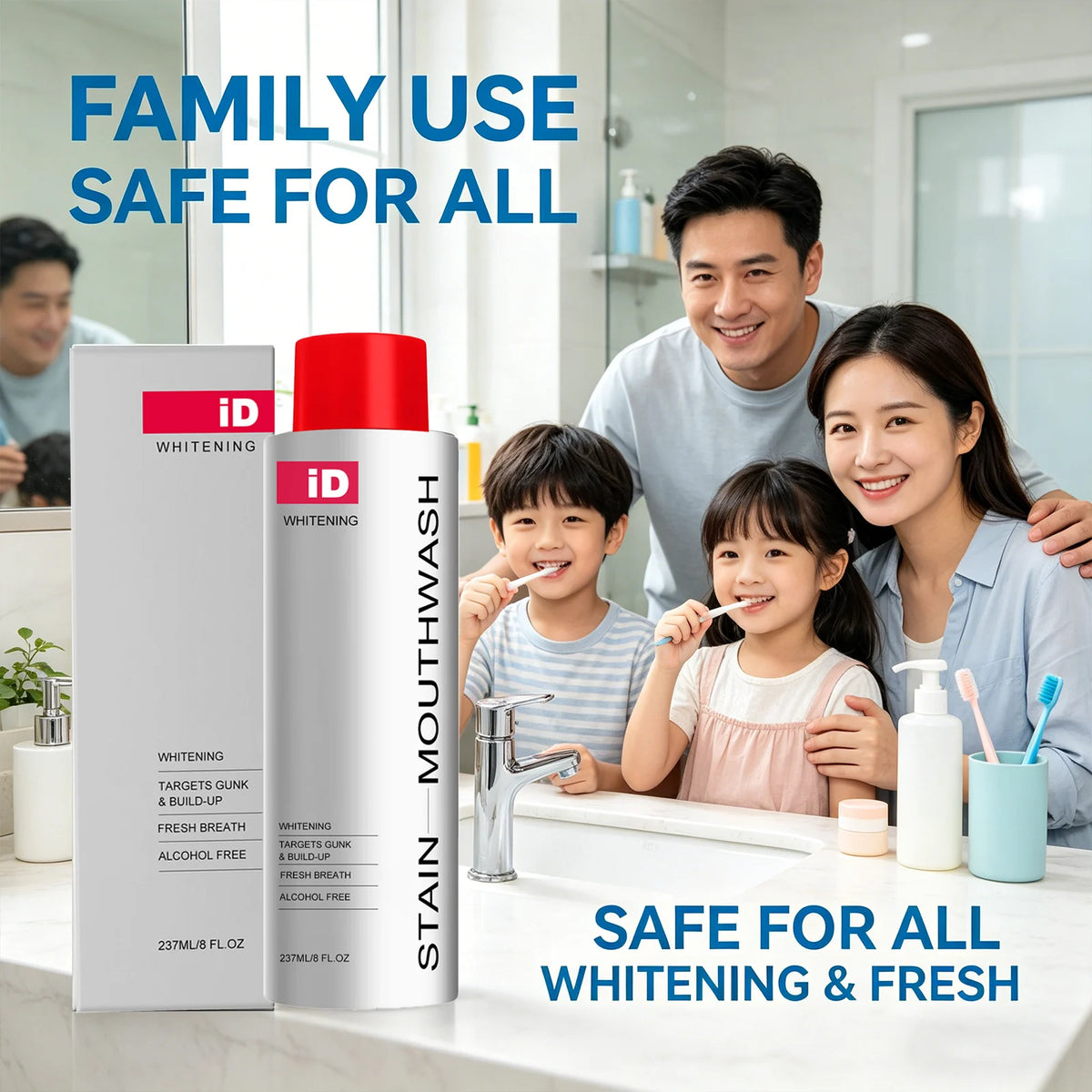Hismile iD Stain Whitening Mouthwash for White Teeth, Freshens Breath with Essential Oils
