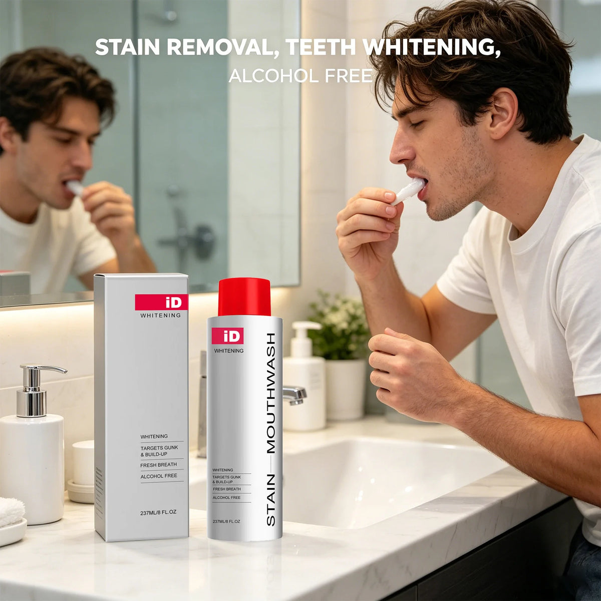 Hismile iD Stain Whitening Mouthwash for White Teeth, Freshens Breath with Essential Oils